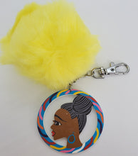 Load image into Gallery viewer, Colorful Wooden Black Girl Magic Hoop - Keychain with Yellow Pom-Pom
