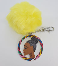 Load image into Gallery viewer, Colorful Wooden Black Girl Magic Hoop - Keychain with Yellow Pom-Pom
