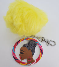 Load image into Gallery viewer, Colorful Wooden Black Girl Magic Hoop - Keychain with Yellow Pom-Pom
