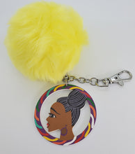 Load image into Gallery viewer, Colorful Wooden Black Girl Magic Hoop - Keychain with Yellow Pom-Pom
