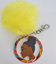 Load image into Gallery viewer, Colorful Wooden Black Girl Magic Hoop - Keychain with Yellow Pom-Pom

