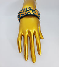 Load image into Gallery viewer, Metallic Gold and Blue Bangle Bracelet with Ethnic Design
