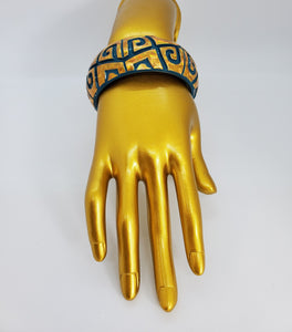 Metallic Gold and Blue Bangle Bracelet with Ethnic Design
