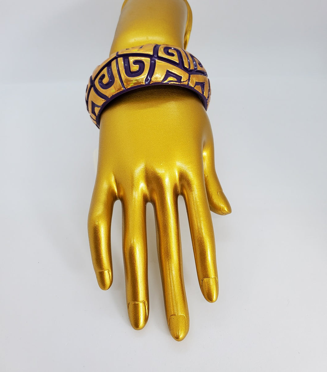 Metallic Gold and Purple Bangle Bracelet with Ethnic Design