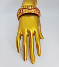 Load image into Gallery viewer, Metallic Gold and Red Bangle Bracelet with Ethnic Design
