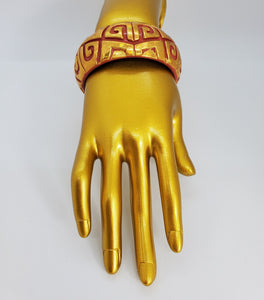 Metallic Gold and Red Bangle Bracelet with Ethnic Design