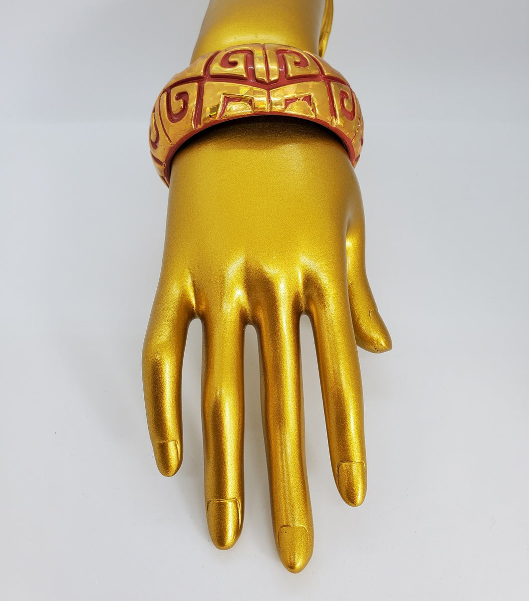 Metallic Gold and Red Bangle Bracelet with Ethnic Design