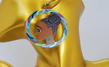 Load image into Gallery viewer, Colorful Wooden Black Girl Magic Blue Hoop Earrings
