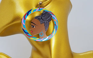 Colorful Wooden Black Girl Magic Blue Hoop Earrings