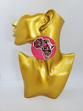 Load image into Gallery viewer, Acrylic Dangling Circle Disc Earrings Hot Pink with African Continent
