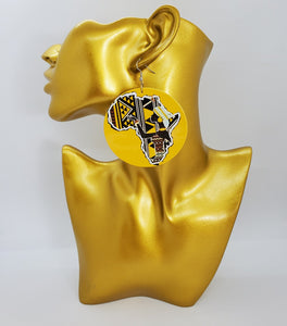 Acrylic Dangling Circle Disc Earrings Yellow with African Continent