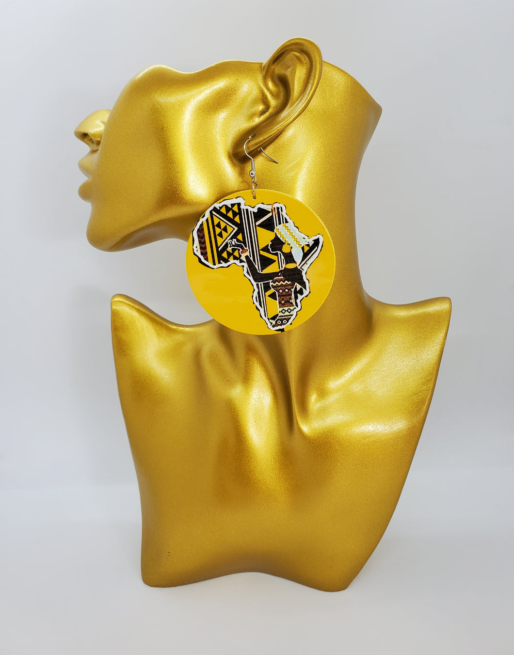 Acrylic Dangling Circle Disc Earrings Gold with African Continent