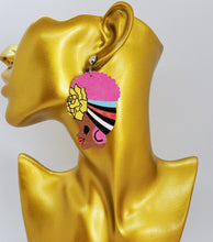 Load image into Gallery viewer, Colorful Wooden Dangling Island Girl with Pink Hair Earrings
