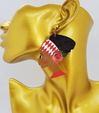 Load image into Gallery viewer, Multi Colored Wooden Dangling Black Hair Queen Earrings
