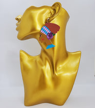 Load image into Gallery viewer, Multi Colored Wooden Dangling Burgundy Hair Queen Earrings
