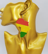 Load image into Gallery viewer, Dangling Acrylic African Continent Red Yellow Green Earrings
