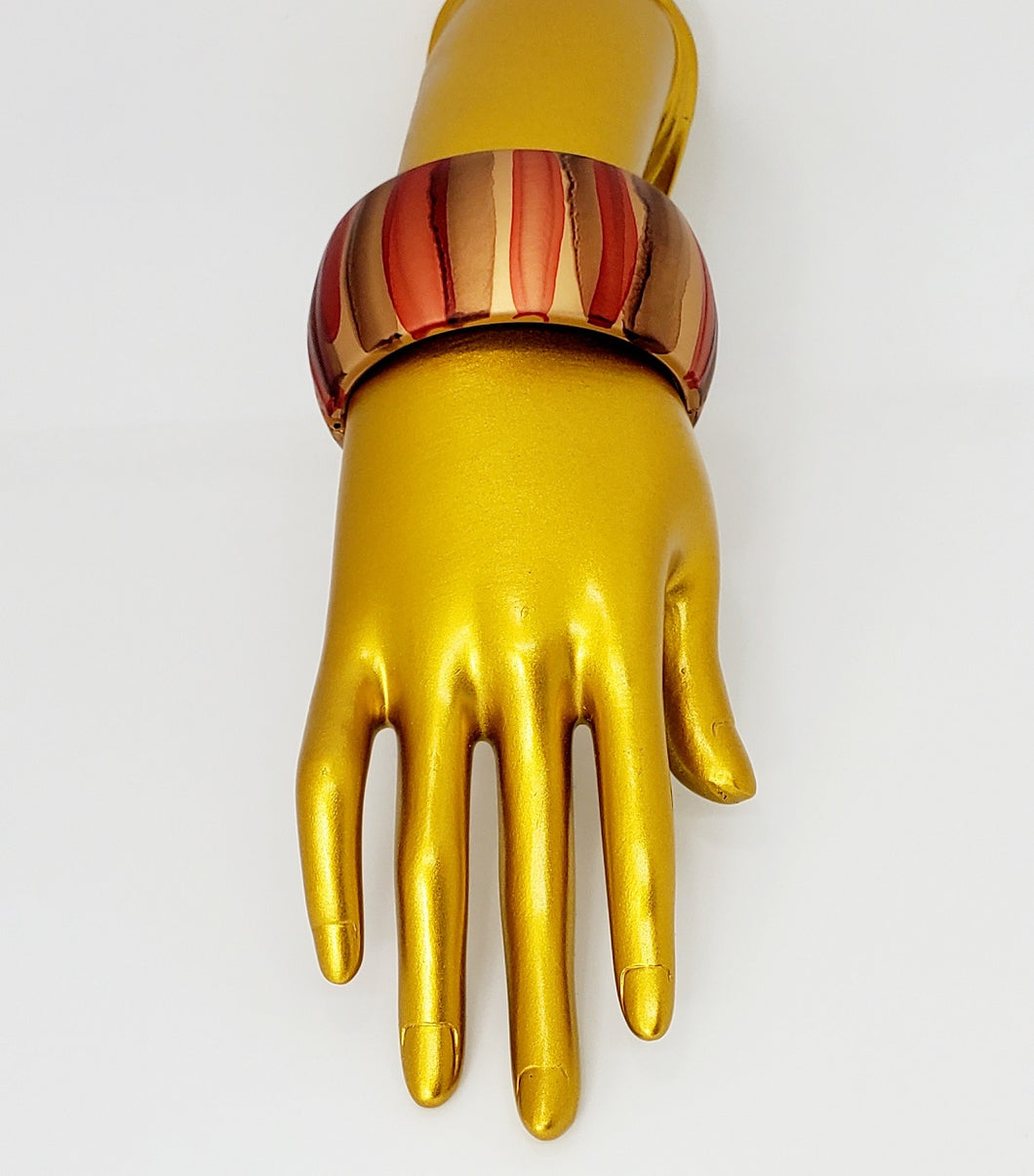 Metallic Gold Bangle Bracelet with Red Brown wide Strips