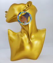 Load image into Gallery viewer, Colorful Wooden Black Girl Magic Blue Hoop Earrings
