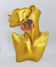 Load image into Gallery viewer, Colorful Wooden Black Girl Magic Pink Hoop Earrings
