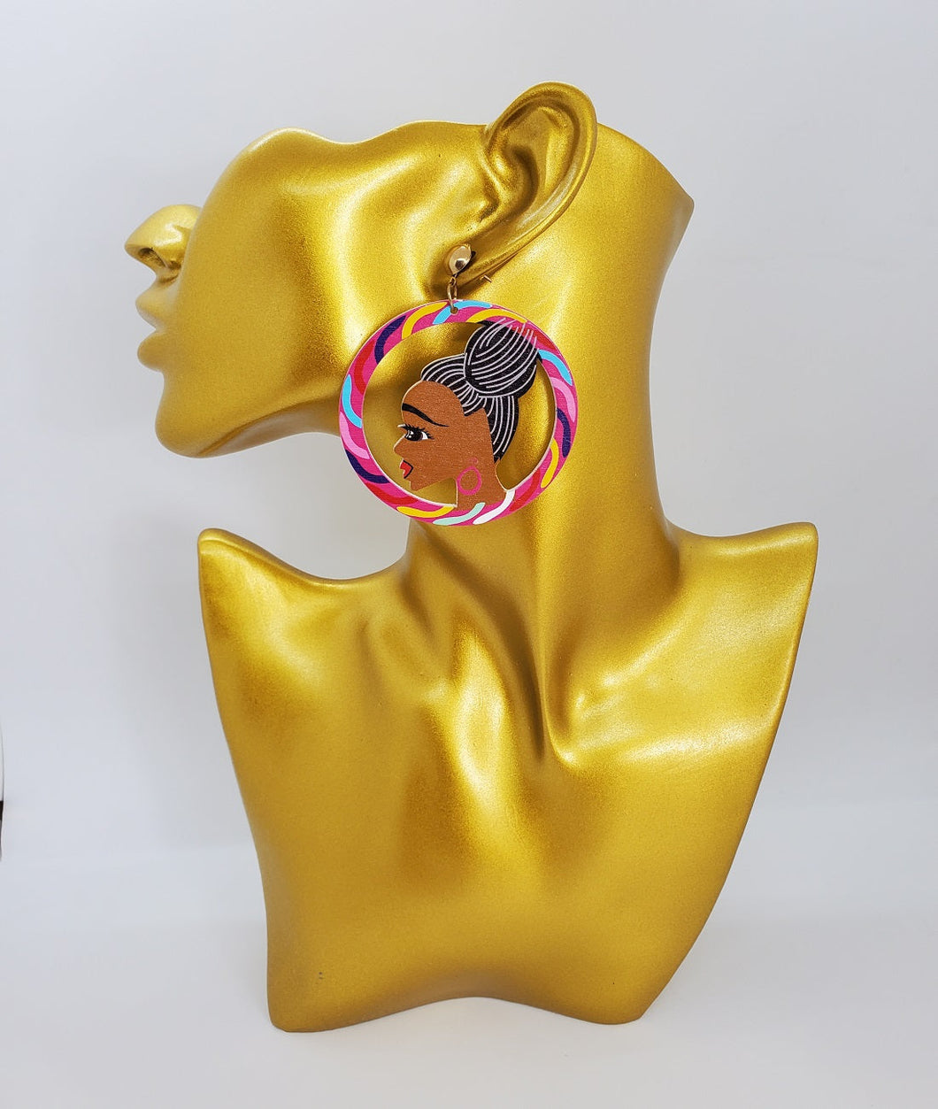 Colorful Wooden Black Girl Magic Pink Hoop Earrings