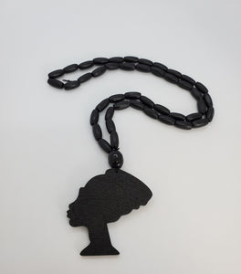 Wooden Black Beaded African Woman Queen Necklace