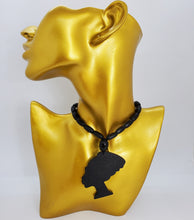 Load image into Gallery viewer, Wooden Black Beaded African Woman Queen Necklace
