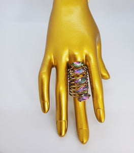 Crystal Iridescent Gold Tsavorite Wrap Fashion Ring
