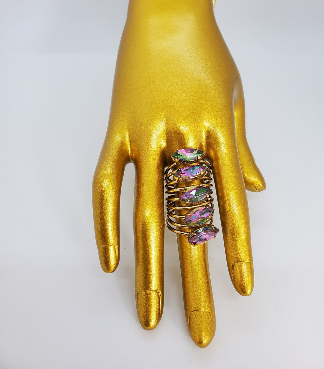 Crystal Iridescent Gold Tsavorite Wrap Fashion Ring