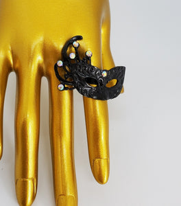 Metallic Black and Crystal Adjustable Masquerade Ring