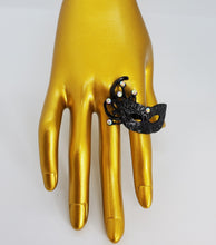 Load image into Gallery viewer, Metallic Black and Crystal Adjustable Masquerade Ring
