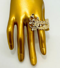 Load image into Gallery viewer, Metallic Gold and Crystal Adjustable Masquerade Ring
