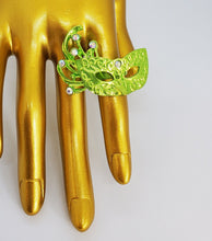 Load image into Gallery viewer, Metallic Green and Crystal Adjustable Masquerade Ring
