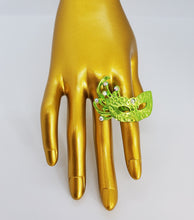 Load image into Gallery viewer, Metallic Green and Crystal Adjustable Masquerade Ring
