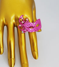 Load image into Gallery viewer, Metallic Hot Pink and Crystal Adjustable Masquerade Ring

