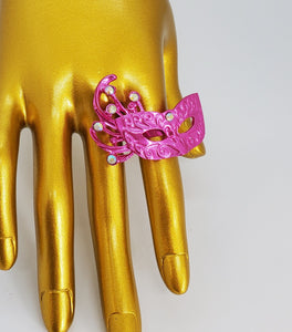 Metallic Hot Pink and Crystal Adjustable Masquerade Ring