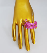 Load image into Gallery viewer, Metallic Hot Pink and Crystal Adjustable Masquerade Ring
