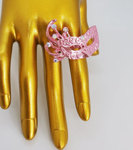 Load image into Gallery viewer, Metallic Pink and Crystal Adjustable Masquerade Ring
