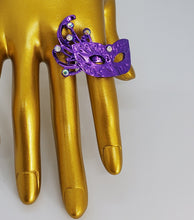 Load image into Gallery viewer, Metallic Purple and Crystal Adjustable Masquerade Ring
