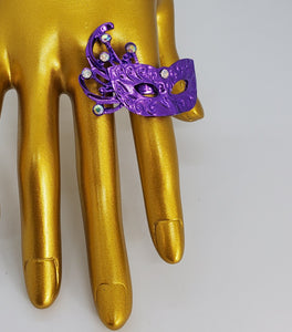 Metallic Purple and Crystal Adjustable Masquerade Ring