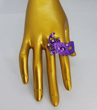 Load image into Gallery viewer, Metallic Purple and Crystal Adjustable Masquerade Ring
