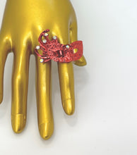 Load image into Gallery viewer, Metallic Red and Crystal Adjustable Masquerade Ring
