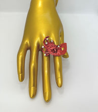 Load image into Gallery viewer, Metallic Red and Crystal Adjustable Masquerade Ring
