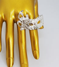 Load image into Gallery viewer, Metallic Silver and Crystal Adjustable Masquerade Ring
