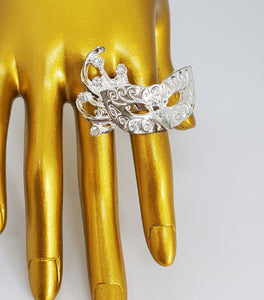 Metallic Silver and Crystal Adjustable Masquerade Ring