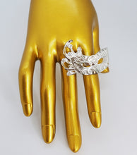 Load image into Gallery viewer, Metallic Silver and Crystal Adjustable Masquerade Ring
