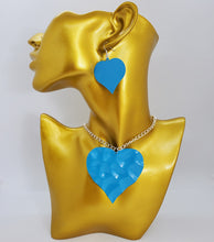 Load image into Gallery viewer, Silver Chain with Blue Heart Necklace and Earrings Set

