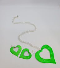 Load image into Gallery viewer, Silver Chain with Green Open Heart Necklace and Earrings Set
