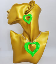 Load image into Gallery viewer, Silver Chain with Green Open Heart Necklace and Earrings Set
