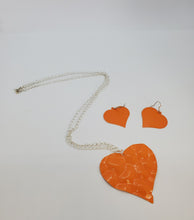 Load image into Gallery viewer, Silver Chain with Orange Heart Necklace and Earrings Set

