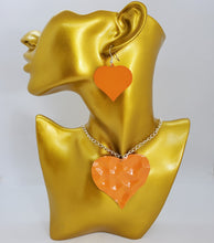 Load image into Gallery viewer, Silver Chain with Orange Heart Necklace and Earrings Set
